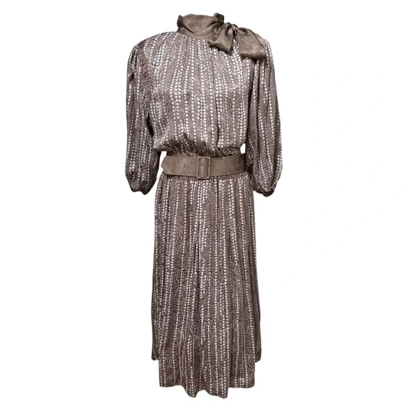 Vintage Diane Freis Original Silk Maxi Dress Belted Bow Neck Size Small NWT - Picture 2 of 7